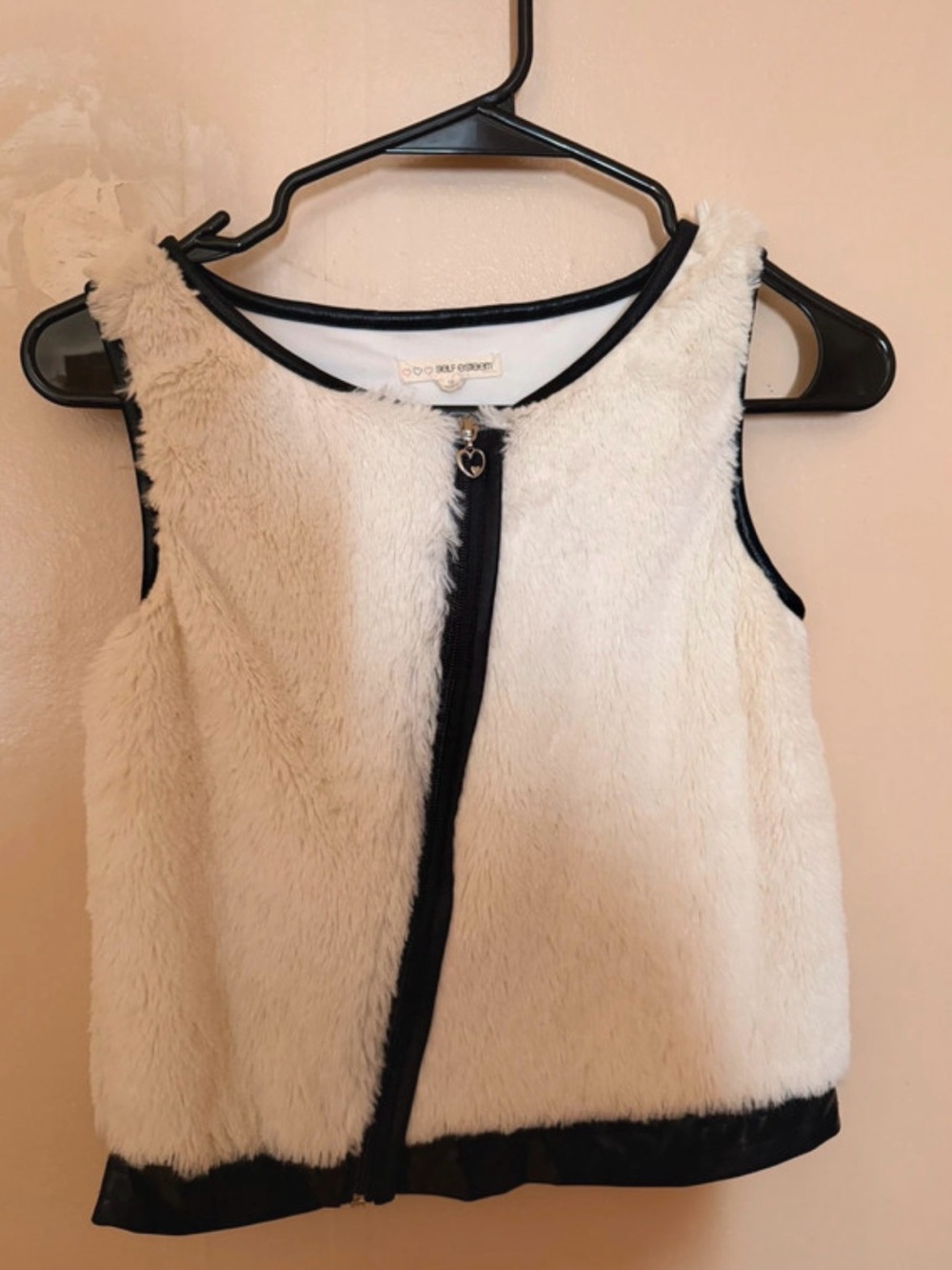 Self Esteem Cream Faux Fur Vest with Black Trim